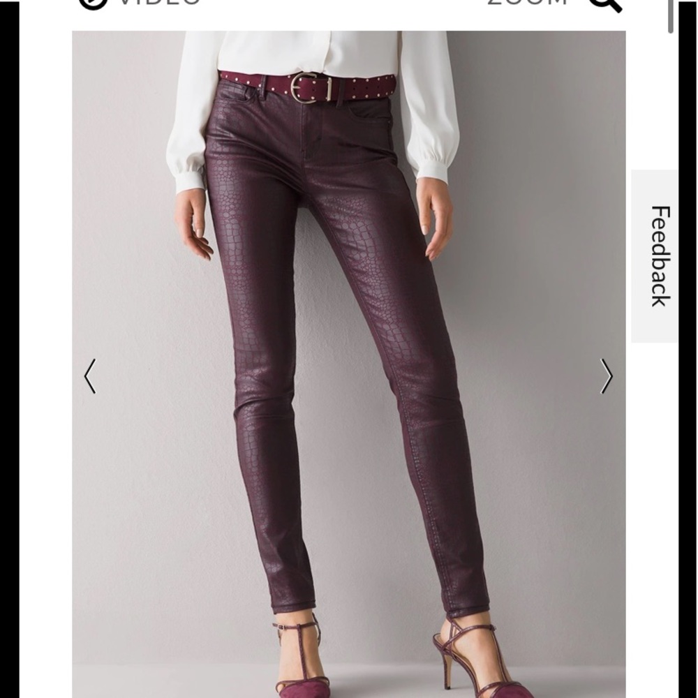 White House Black Market Women's Burgundy Croc-Embossed Skinny Pants